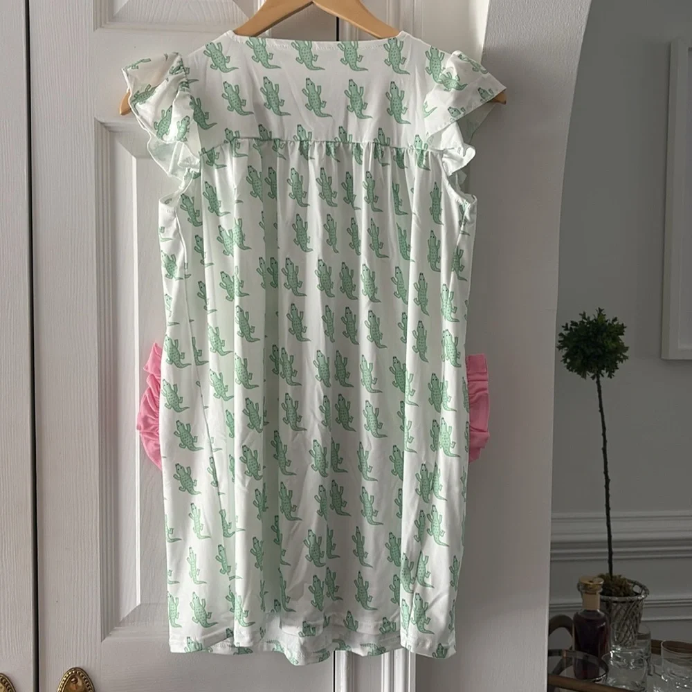 NEW Milk Silk CROCODILE FLUTTER DRESS Puffy Short Sleeves Girls 4 XL/Age8-9 Tall